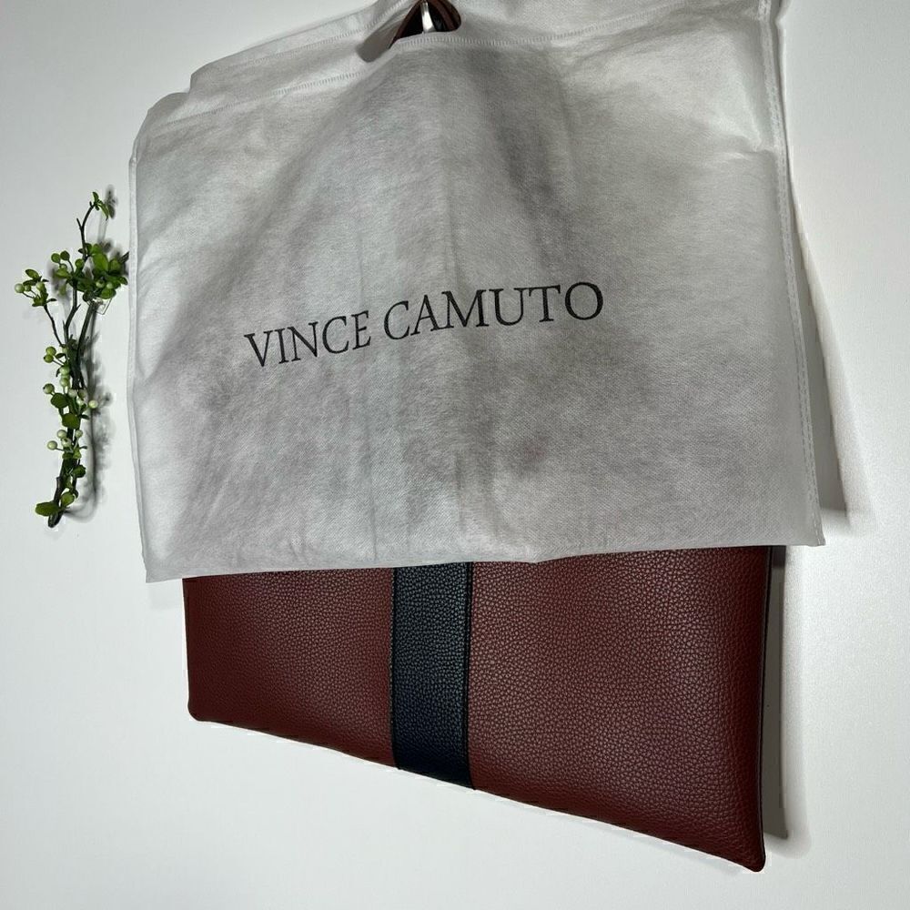 Vince Camuto Brown Black Stripe Vegan Leather Tote Shoulder Bag New! - Picture 3 of 5